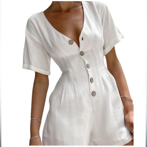 Commense Pants - NWOT Commense White Button-Down Jumpsuit